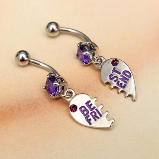 2pcs Crystal Best Friend Navel Belly Button Rings Piercing Jewelry