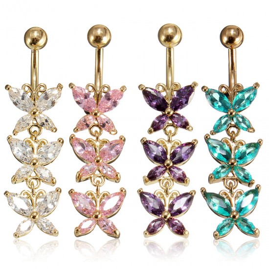Crystal Buttterfly Body Piercing Sexy Belly Navel Bar Ring Women Jewelry