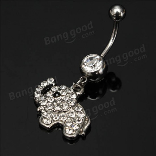 Crystal Elephant Belly Button Rings Dangle Navel Bar Body Piercing Jewelry