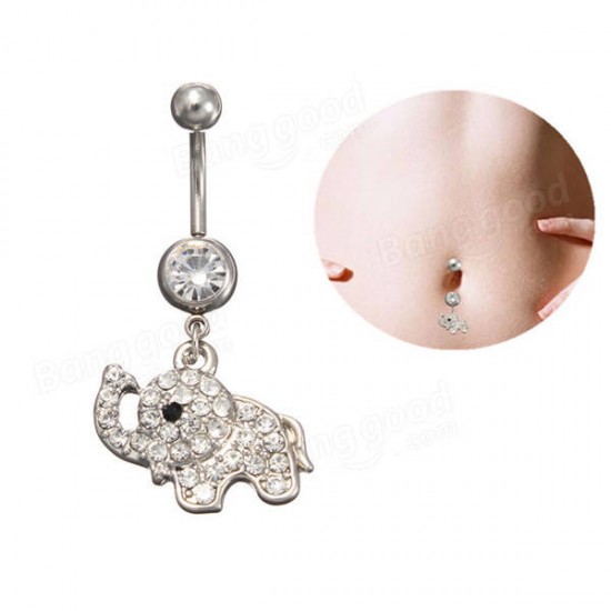 Crystal Elephant Belly Button Rings Dangle Navel Bar Body Piercing Jewelry