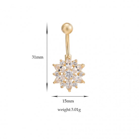 Elegant Rhonestone Belly Ring Flower Belly Navel Bar Piercing Ring for Women