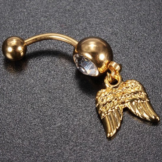Golden Angel Wings Crystal Navel Belly Button Ring Body Piercing Golden Angel Wings Crystal Navel Belly Button Ring Body Piercing