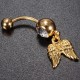 Golden Angel Wings Crystal Navel Belly Button Ring Body Piercing