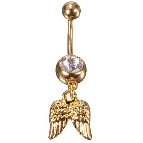 Golden Angel Wings Crystal Navel Belly Button Ring Body Piercing Golden Angel Wings Crystal Navel Belly Button Ring Body Piercing