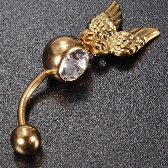 Golden Angel Wings Crystal Navel Belly Button Ring Body Piercing