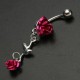 Rose Red Flower Stainless Steel Navel Belly Button Ring Body Piercing