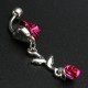 Rose Red Flower Stainless Steel Navel Belly Button Ring Body Piercing