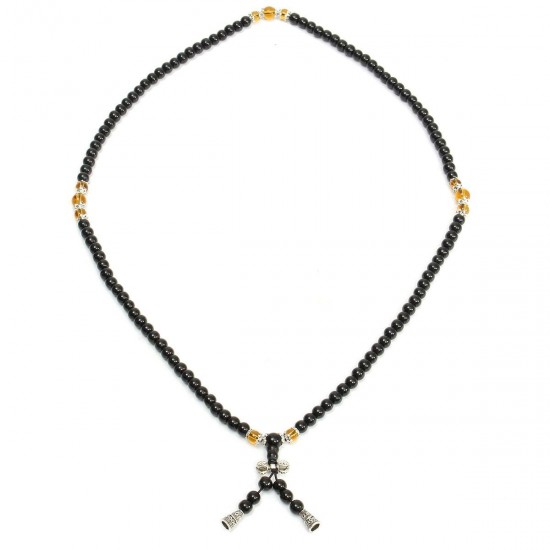 108Pcs Unisex 6mm Black Glaze Artificial Obsidian Buddhist Prayer Beads Bracelet Jewelry