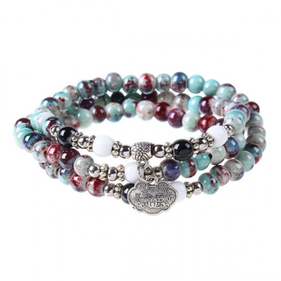 108pcs Tibetan Buddhist Handmade Ceramic Beads Multilayer Bracelet