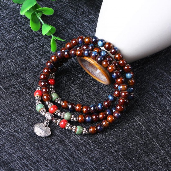 108pcs Tibetan Buddhist Handmade Ceramic Beads Multilayer Bracelet