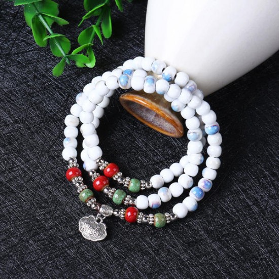 108pcs Tibetan Buddhist Handmade Ceramic Beads Multilayer Bracelet