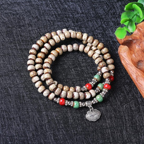 108pcs Tibetan Buddhist Handmade Ceramic Beads Multilayer Bracelet