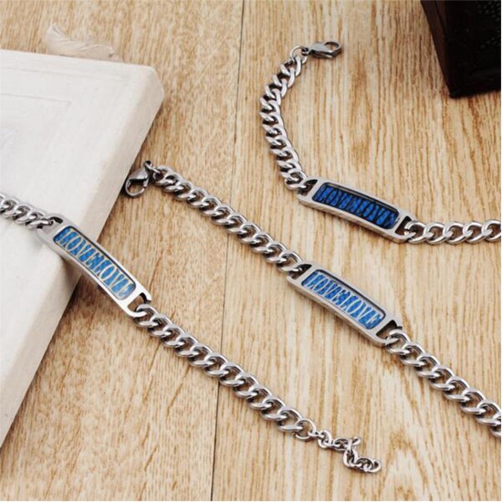 316L Stainless Steel Couple Love Letter Chain Valentine's Day Bracelet Gift for Men Women