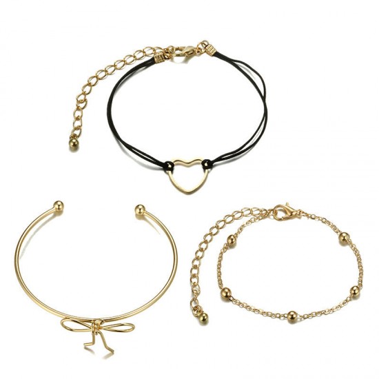 3Pcs Designer Bracelet Sets Bowknot Heart Gold Charming Chain Bracelets for Women