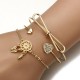3Pcs Trendy Bracelet Sets Bowknot Rhinestones Heart Feather Gold Bangle for Women 3Pcs Trendy Bracelet Sets Bowknot Rhinestones Heart Feather Gold Bangle for Women