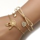 3Pcs Trendy Bracelet Sets Bowknot Rhinestones Heart Feather Gold Bangle for Women