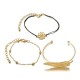 3Pcs Trendy Bracelet Sets Feather Heart Gold Bangle Open-end Charming Bracelets for Women