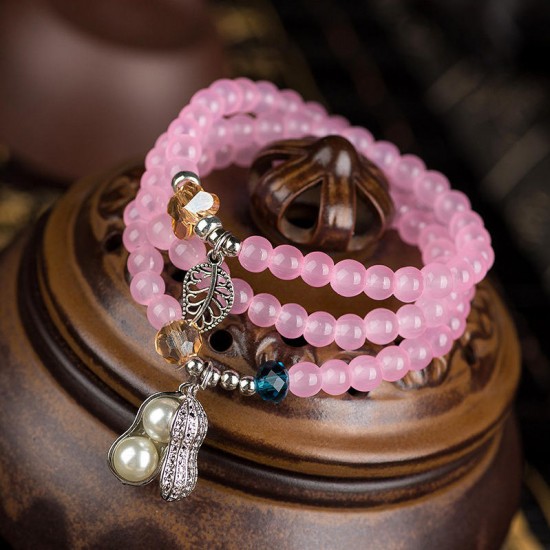 6mm Vintage Crystal Bracelet Beads Tibetan Silver Charm Pendant Multilayer Bracelets for Women