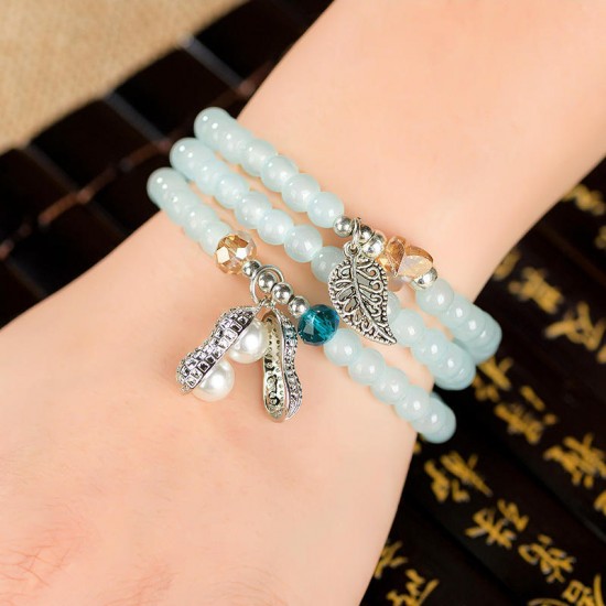 6mm Vintage Crystal Bracelet Beads Tibetan Silver Charm Pendant Multilayer Bracelets for Women