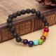 Black Lava Rock Stone Colorful Beads Elastic Bracelet
