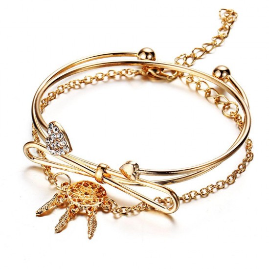 Elegant Cuff Bracelets Chain Dream Net Bowknot Crystal Heart Fashion Multilayer Bracelet for Women Elegant Cuff Bracelets Chain Dream Net Bowknot Crystal Heart Fashion Multilayer Bracelet for Women