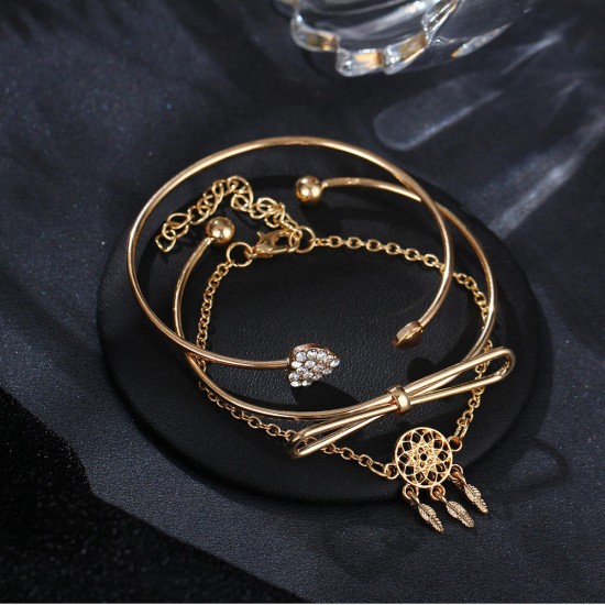 Elegant Cuff Bracelets Chain Dream Net Bowknot Crystal Heart Fashion Multilayer Bracelet for Women Elegant Cuff Bracelets Chain Dream Net Bowknot Crystal Heart Fashion Multilayer Bracelet for Women