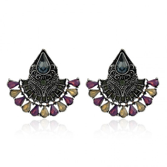 1 Pair Bohemian Crystal Rhinestones Fan Shaped Water Drop Retro Earrings for Women 1 Pair Bohemian Crystal Rhinestones Fan Shaped Water Drop Retro Earrings for Women
