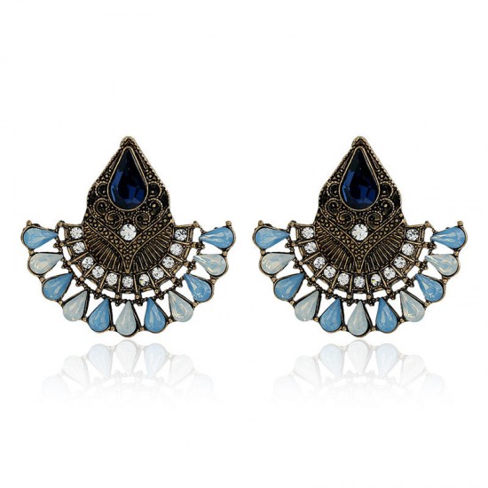 1 Pair Bohemian Crystal Rhinestones Fan Shaped Water Drop Retro Earrings for Women 1 Pair Bohemian Crystal Rhinestones Fan Shaped Water Drop Retro Earrings for Women