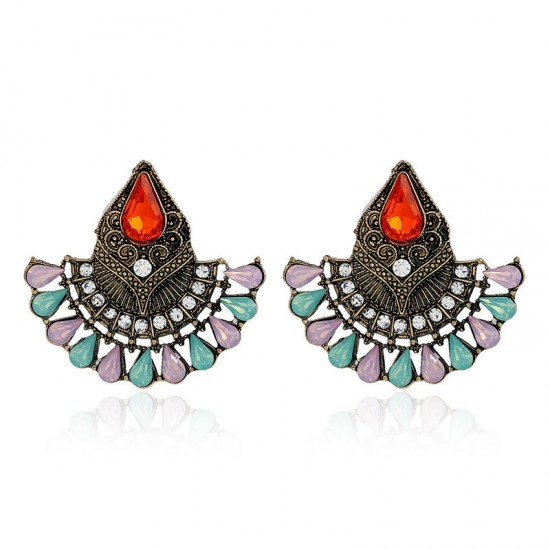 1 Pair Bohemian Crystal Rhinestones Fan Shaped Water Drop Retro Earrings for Women 1 Pair Bohemian Crystal Rhinestones Fan Shaped Water Drop Retro Earrings for Women