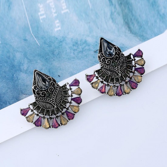 1 Pair Bohemian Crystal Rhinestones Fan Shaped Water Drop Retro Earrings for Women 1 Pair Bohemian Crystal Rhinestones Fan Shaped Water Drop Retro Earrings for Women