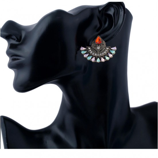 1 Pair Bohemian Crystal Rhinestones Fan Shaped Water Drop Retro Earrings for Women 1 Pair Bohemian Crystal Rhinestones Fan Shaped Water Drop Retro Earrings for Women