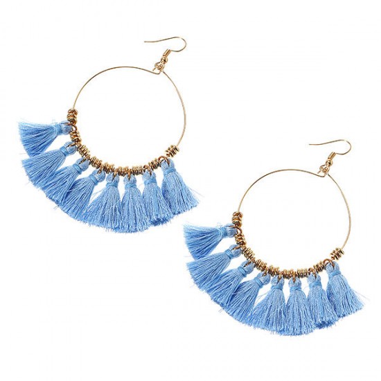 1 Pair Bohemian Sector Shape Tassel Pendant Big Hoop Dangle Earrings for Women