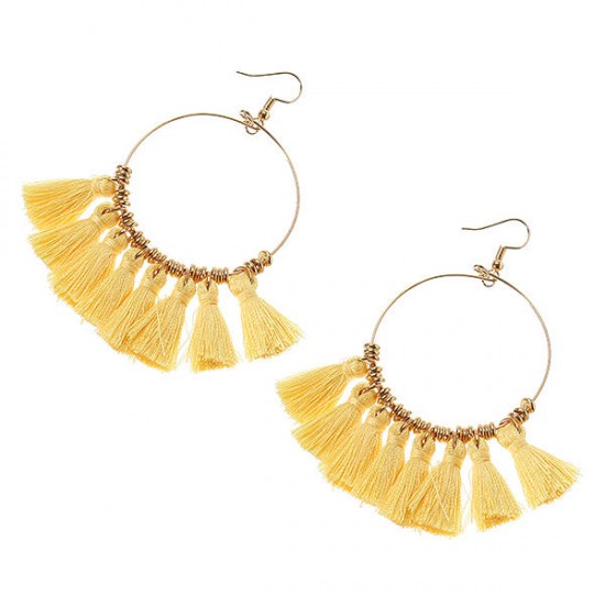 1 Pair Bohemian Sector Shape Tassel Pendant Big Hoop Dangle Earrings for Women