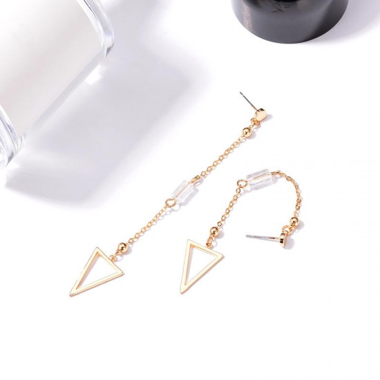 18K Gold Plated Elegant Rhinestone Hollow Triangle Pendant Piercing Earrings Best Gift for Women