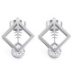 1pc Square Fish Bone Zircon Crystal Stud Earrings Gold Silver Plated