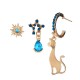 3 Pcs/set Cute Cat with Stars Earrings Blue Rhinestone Piercing Stud Earring Set for Women