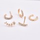 4Pcs Geometric Gold Earring Set Fish Bone Rhinestones Ear Stud Ear Clip Earrings for Women