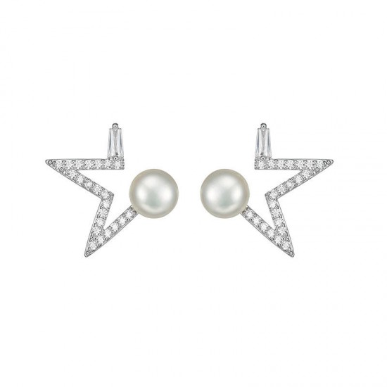 Fashion 925 Sterling Silver Stud Earrings Star Moon Rhinestones Pearl Earring Jewelry for Women Fashion 925 Sterling Silver Stud Earrings Star Moon Rhinestones Pearl Earring Jewelry for Women