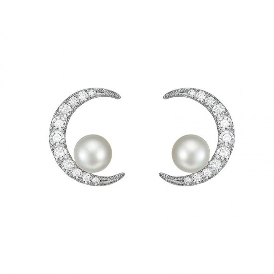 Fashion 925 Sterling Silver Stud Earrings Star Moon Rhinestones Pearl Earring Jewelry for Women Fashion 925 Sterling Silver Stud Earrings Star Moon Rhinestones Pearl Earring Jewelry for Women