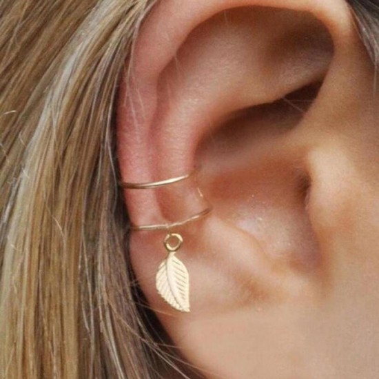 U Shaped Ear Clip Multicolor Leaf Pendant Single Earring Sweet Earring For Women