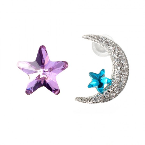 Unique Asymmetric Ear Stud Earring Luxury Micro Paved Zirconia Crystal Star Moon Piercing Earrings Unique Asymmetric Ear Stud Earring Luxury Micro Paved Zirconia Crystal Star Moon Piercing Earrings