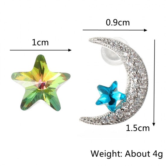 Unique Asymmetric Ear Stud Earring Luxury Micro Paved Zirconia Crystal Star Moon Piercing Earrings Unique Asymmetric Ear Stud Earring Luxury Micro Paved Zirconia Crystal Star Moon Piercing Earrings
