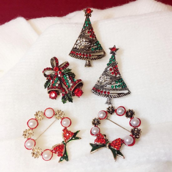 2 Pcs Brooches Combination Christmas Tree and Jingle Bell Best Gift