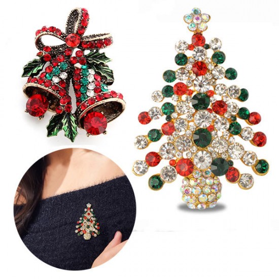 2 Pcs Brooches Combination Christmas Tree and Jingle Bell Best Gift