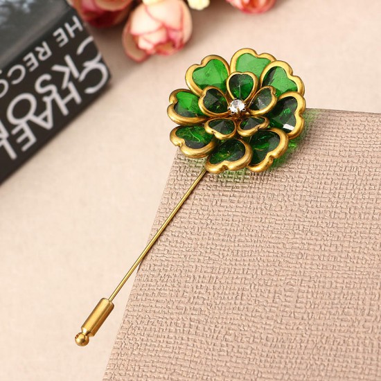 Antique Gold Plated Crystal Flower Brooch Elegant Alloy Pin Women Jewelry