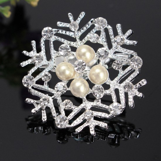 Christmas Gift Simple Pearl Rhinestone Multicolor Snowflake Brooches