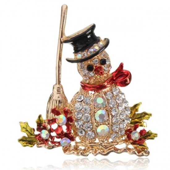 Colorful Crystal Christmas Bell Elk Snowman Brooch Pins Christmas Gift