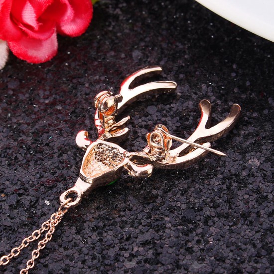 Crystal Deer Green Eyes Tree Artificial Pearl Gift Christmas Brooches