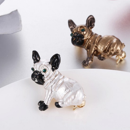 Cute Green Rhinestone Eyes Alloy Dog Brooch Delicate Breastpin Clothing Accessories for Women Girl