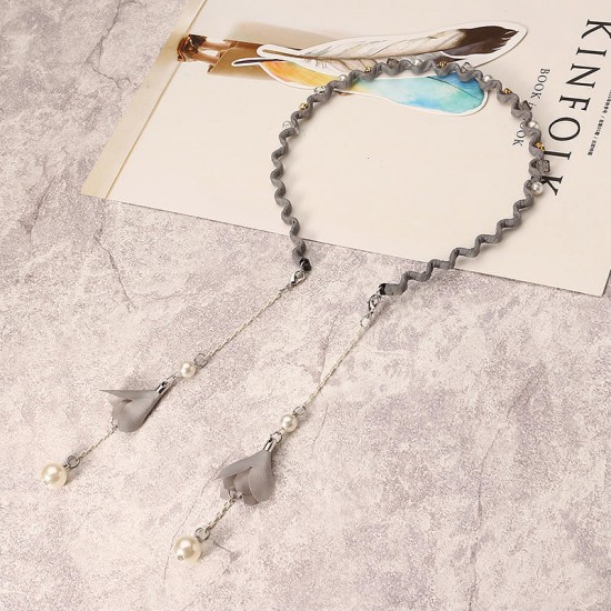 Elegant Hair Band Sweet Flower Pearl Pendant Fake Earrings Headbrand Hair Accessories for Women Girl Elegant Hair Band Sweet Flower Pearl Pendant Fake Earrings Headbrand Hair Accessories for Women Girl